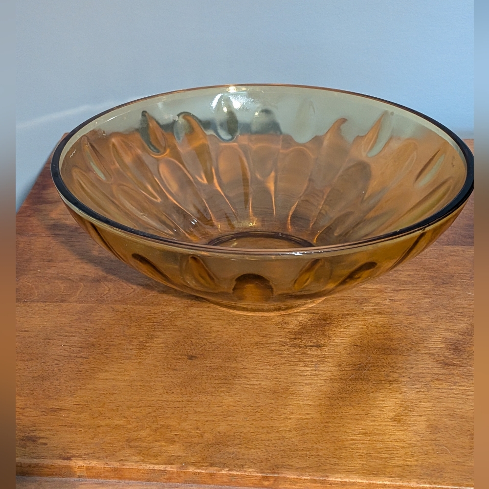Vintage Hazel Atlas Mid Century Modern Amber Glass Bowl - Hobnail Design